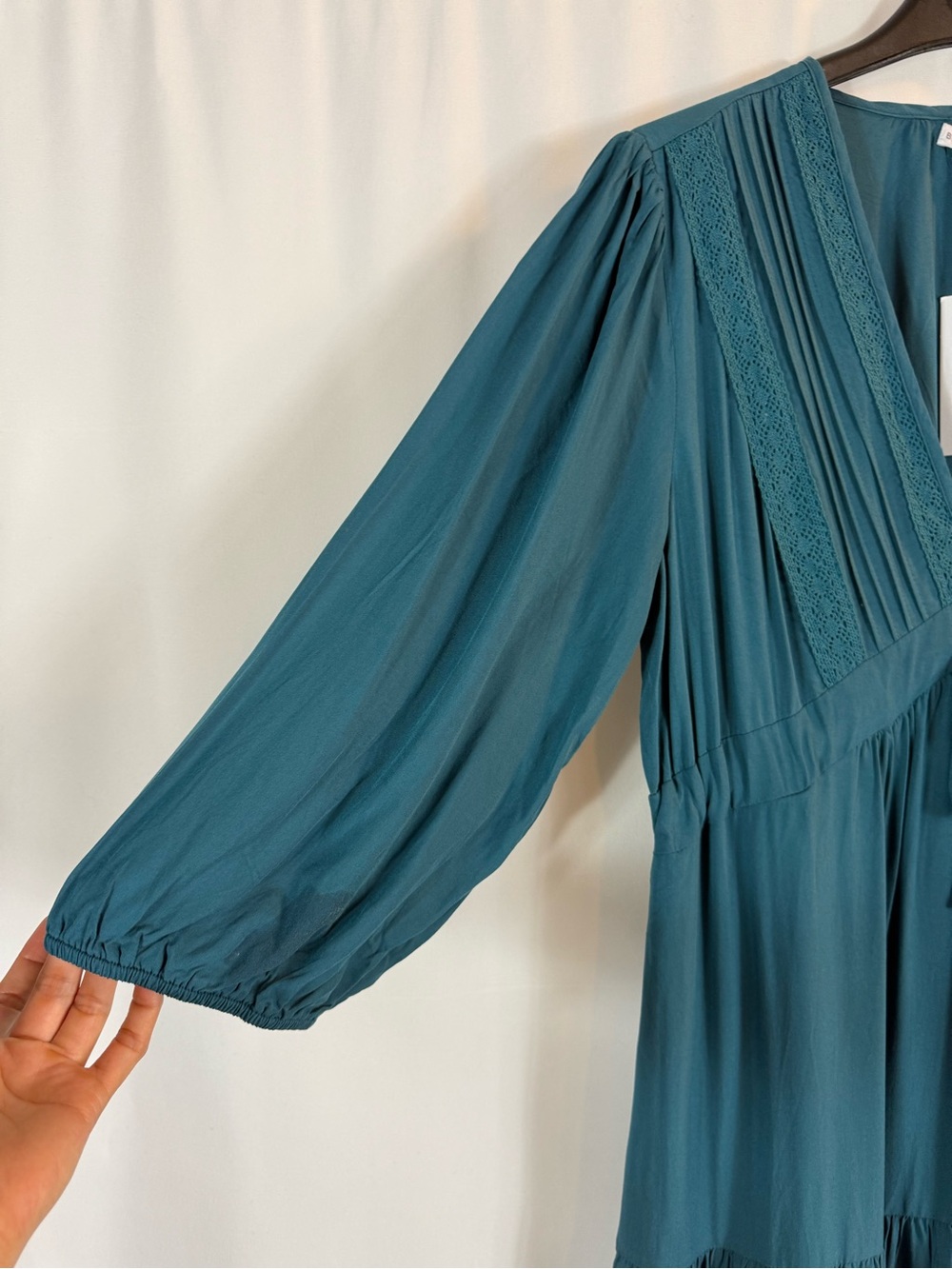 NWT Balticborn women dress Teal Long Sleeve V-Neck Tiered Maxi Dress - Picture 6 of 14